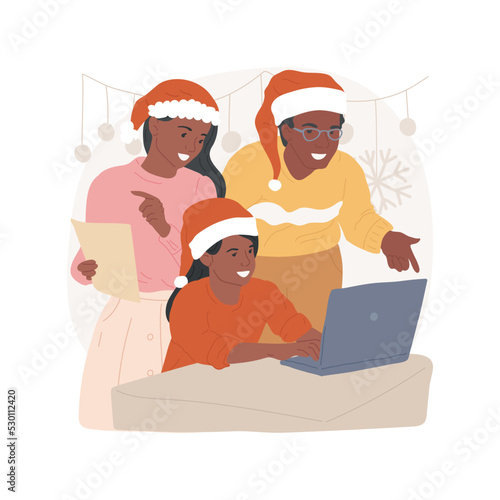 Buying presents online isolated cartoon vector illustration. Family making shopping online for xmas holiday, Christmas time preparation, buying gifts to friends via intenet vector cartoon.