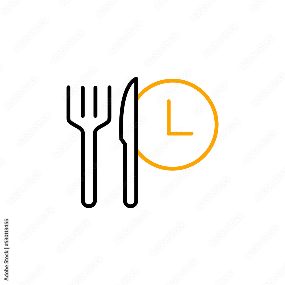 Fototapeta premium Food time Meal order clock line icon. Simple element illustration. Food time Meal order clock concept outline symbol design.
