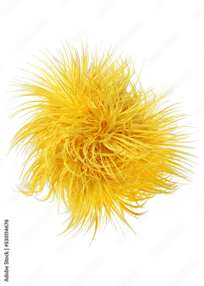 3d rendering fluffy yellow abstract png shape isolated on transparent background. Creative hairy element for collages, art decoration for presentation, social media. Trendy realistic shape.