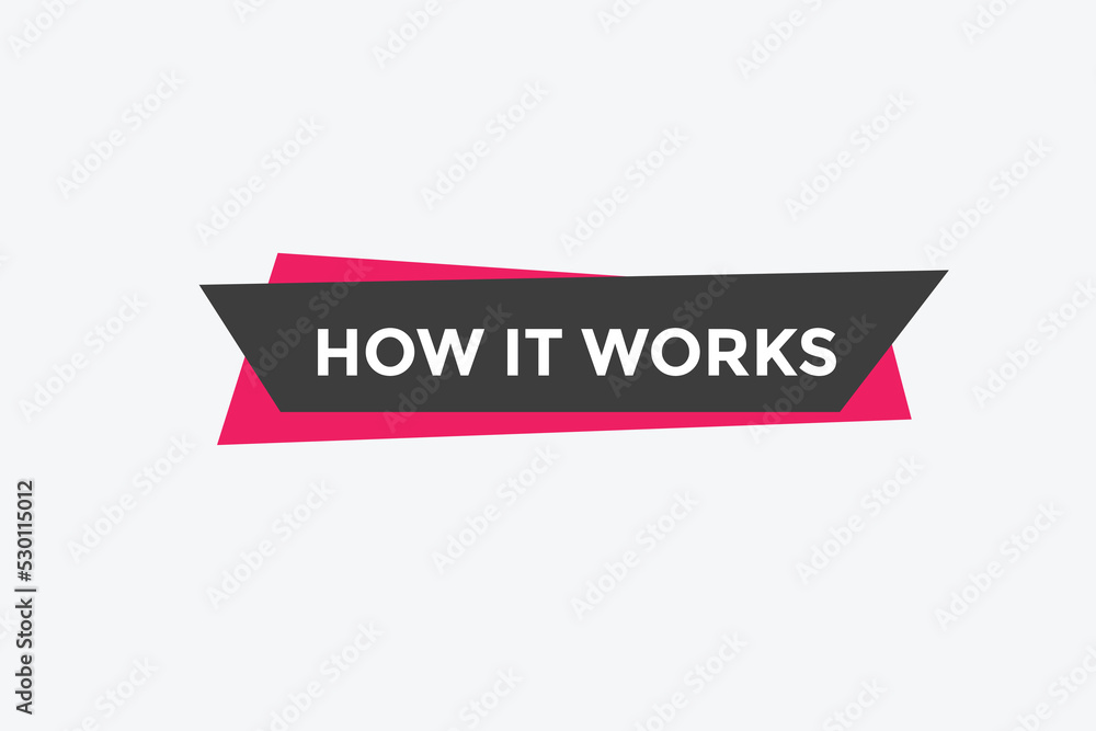 How it works text button. How it works sign speech bubble. Web banner label template. Vector Illustration
How it works text button. How it works sign speech bubble. Web banner label template. Vector Illustration
