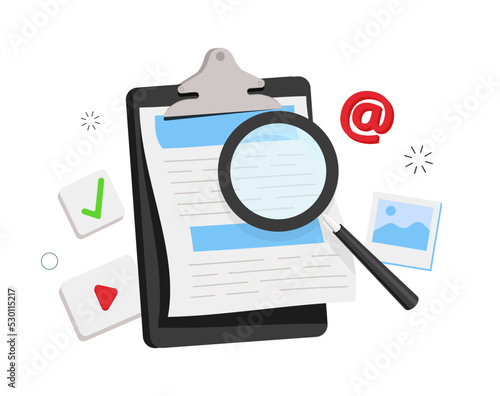 Search icon concept of media file management. Searching image and video files in database. Document management concept.