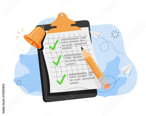 Paper clipboard task management todo check list with pencil, fast work on project plan, fast progress.