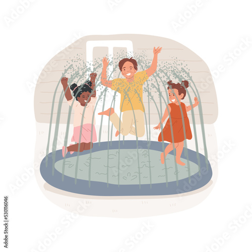 Splash pads isolated cartoon vector illustration. Summer fun, backyard splash pad, children playing with water sprinkles, seasonal outdoor activity, family leisure time vector cartoon.
