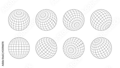 3d spheres globe earth. Globe icons in different angles. Vector illustration. Isolated linear globe grid photo