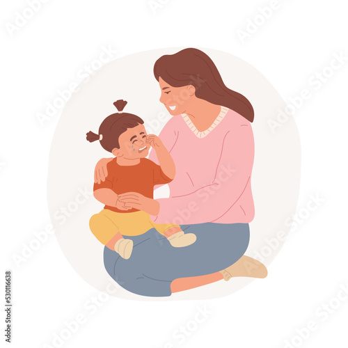 Consolation isolated cartoon vector illustration. Home upbringing, parent raising children, mom comforting crying child, kid consolation, help to deal with emotions, family life vector cartoon.