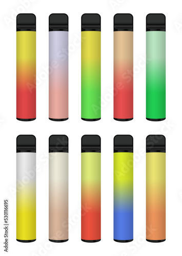 Realistic electronic cigarette mock-up. Colorful pod system. Gradient colors. Vector illustration.