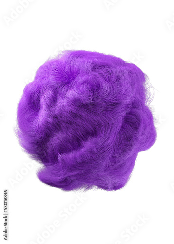 3d rendering fluffy purple abstract png shape isolated on transparent background. Creative hairy element for collages, art decoration for presentation, social media. Trendy realistic shape. photo