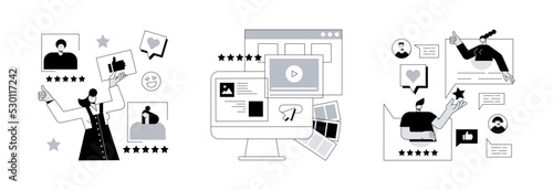 Business landing page abstract concept vector illustration set. Clients, portfolio, feedback, corporate website, project main customers, menu bar, navigation design, service catalog abstract metaphor.