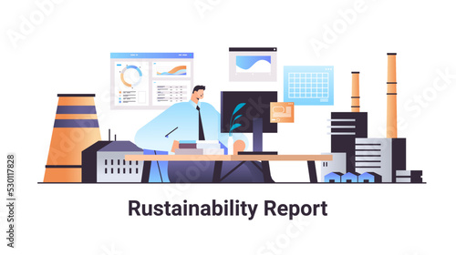 carbon credit concept businessman making sustainability report responsibility of co2 emission environment strategy