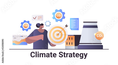 carbon credit climate strategy businesswoman analyzing statistic data graphs responsibility of co2 emission environment strategy