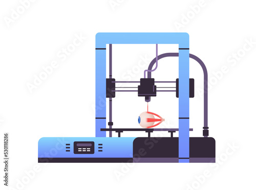 eye model prints on 3d bio printer medical printing of human transplantation organ biological engineering bioprinting concept horizontal vector illustration