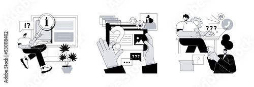 Website menu bar abstract concept vector illustration set. Guides, FAQ and support landing page sections. Company information, user interface, UI element, customer help, contact us abstract metaphor.