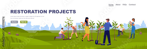people planting trees in park restoration project CO2 limit emissions idea net zero emission carbon credit