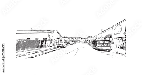 Building view with landmark of Olympia is the 
city in Washington State. Hand drawn sketch illustration in vector.