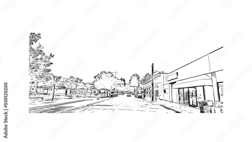 Building view with landmark of Olympia is the 
city in Washington State. Hand drawn sketch illustration in vector.