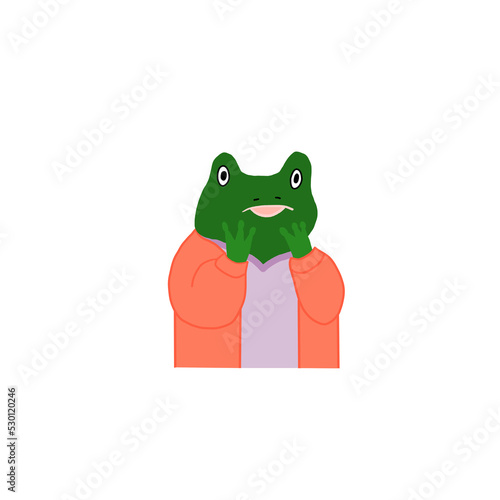 frog character in clothes surprised