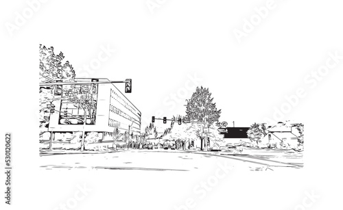 Building view with landmark of Olympia is the  city in Washington State. Hand drawn sketch illustration in vector. © dhanu3182