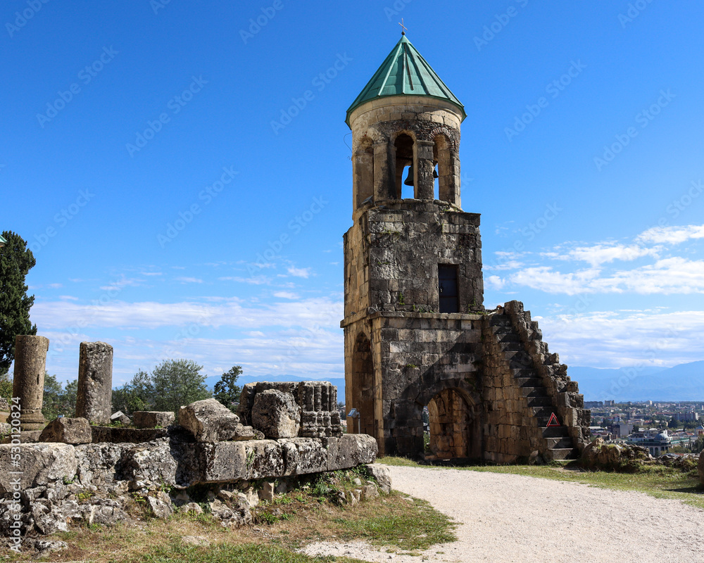 Part and ruins of a Cathedral on hill in Kutaisi city of Georgia