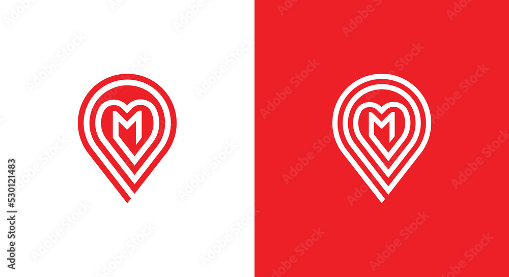 Heart Pin Logo Concept symbol sign icon Element Design with Initial Letter M. Love, health Care, Marker, Location, Pointer Logotype. Vector illustration template Heart Pin Logo Concept symbol sign icon Element Design with Initial Letter M. Love, health Care, Marker, Location, Pointer Logotype. Vector illustration template