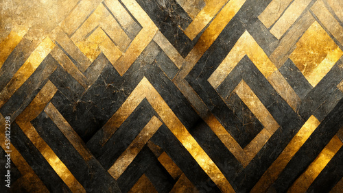 Geometric shapes pattern texture made of gold and black lines, 3d illustration