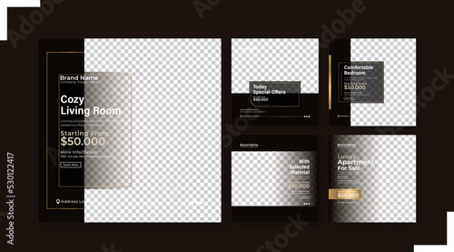 Real estate apartment and house for sale Instagram post template bundle 