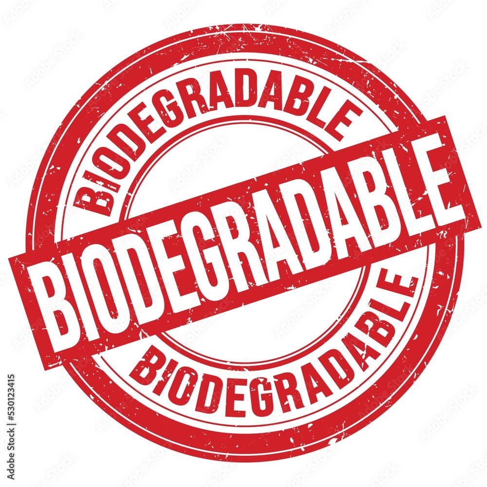 BIODEGRADABLE text written on red round stamp sign BIODEGRADABLE text written on red round stamp sign