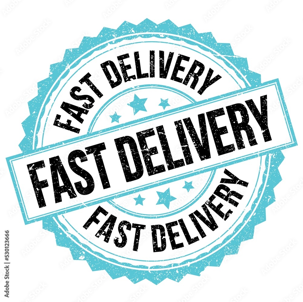 Obraz premium FAST DELIVERY text on blue-black round stamp sign