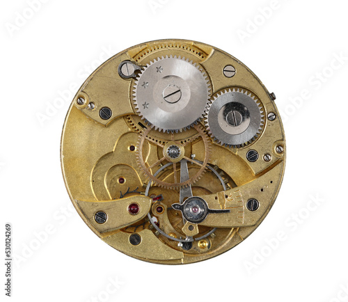 Фотография Dismantled clockwork mechanism on transparent background