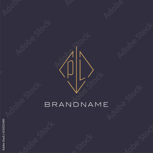 Initial letter PL logo monogram with diamond rhombus style design ideas