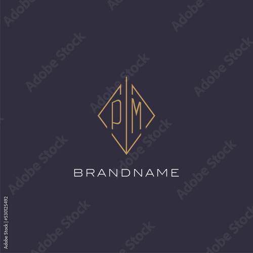 Initial letter PM logo monogram with diamond rhombus style design ideas