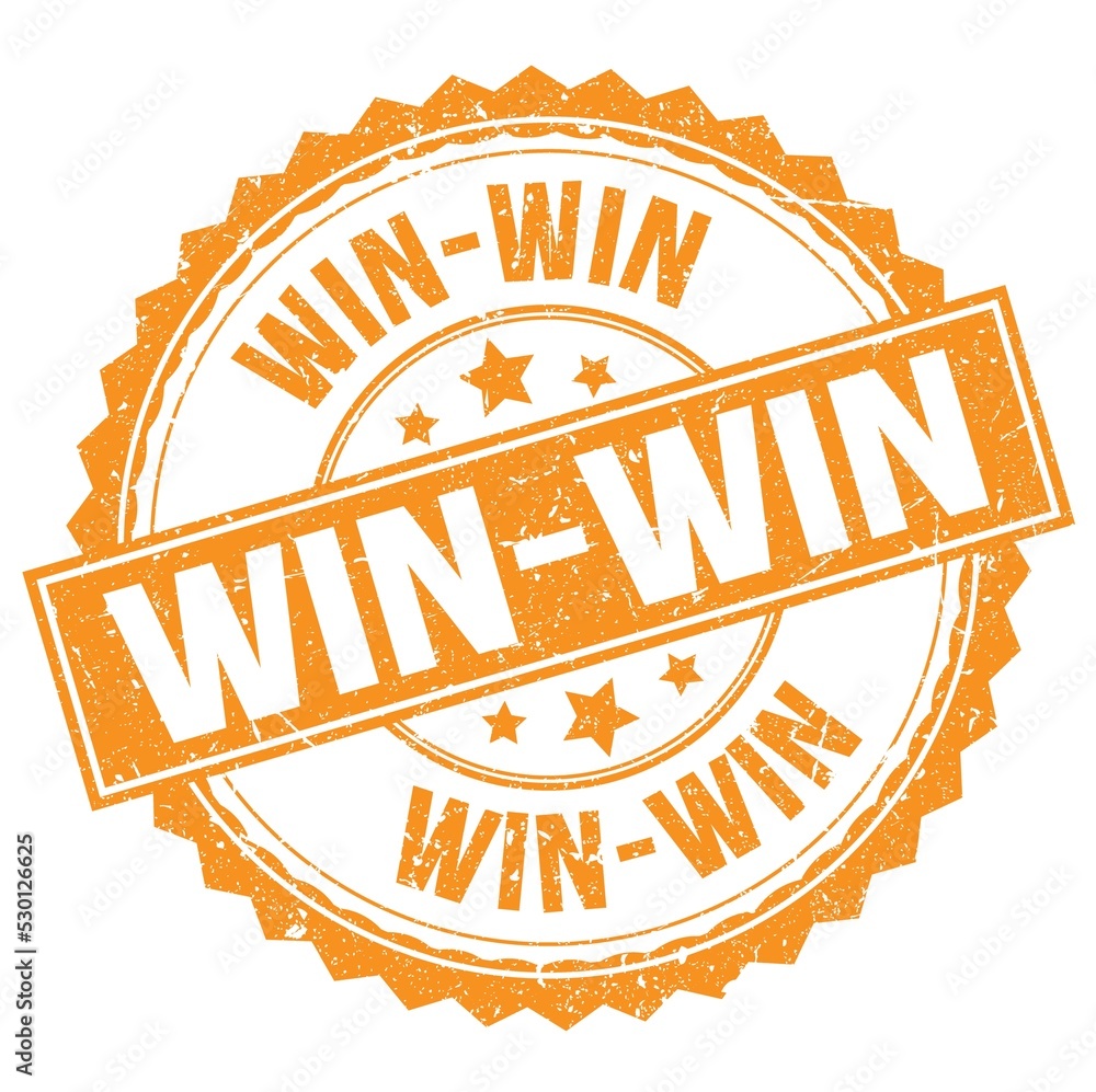 WIN-WIN text on orange round stamp sign WIN-WIN text on orange round stamp sign