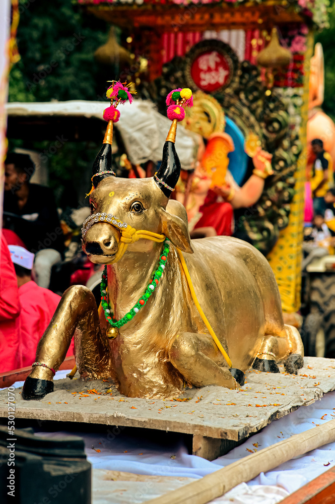 Golden Bull Statue. Hindu Religion.  Money Symbol.  Bull  In China Zodiac 