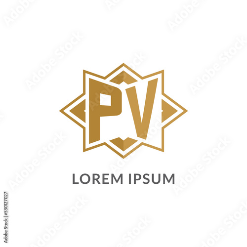 Initial letter PV logo monogram with eight point star style design ideas