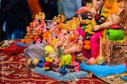 Market Of Beautiful Lord Ganesh Statues. Fresh Colors For Main Hindu God Statues. Wallpaper. Maharashtra Culture and Festivals