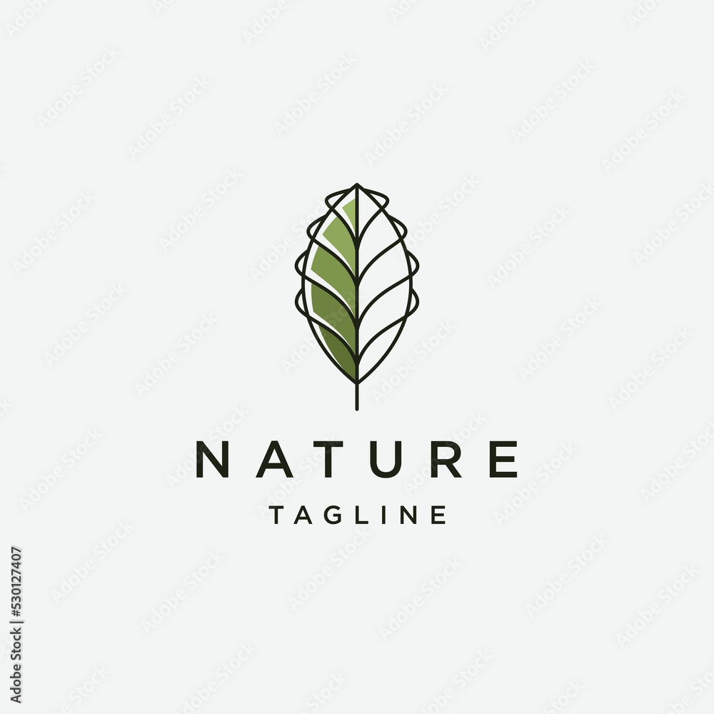 Nature leaf line logo design template flat vector