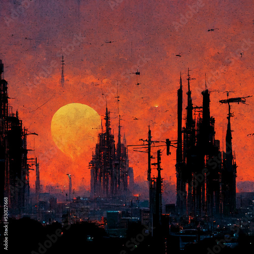 refinery at sunset