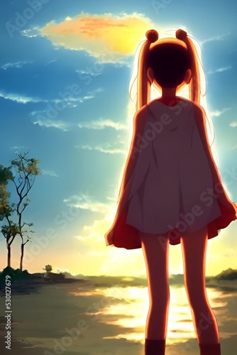 woman on the beach at sunset