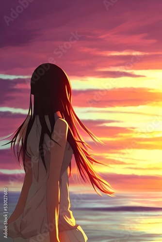 girl on the beach at sunset
