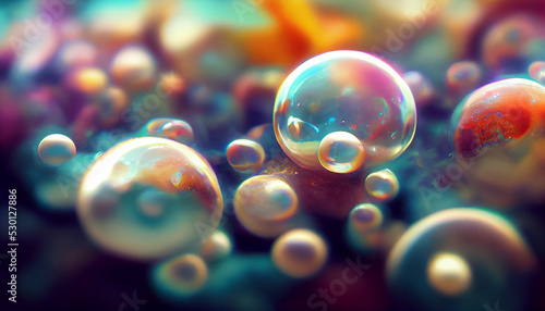 Holographic sphere, pearl and bubbles underwater.