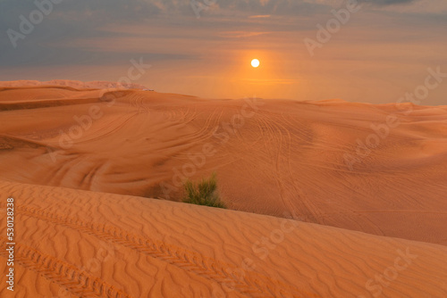 Dubai sand desert, United Arab Emirates sunset view