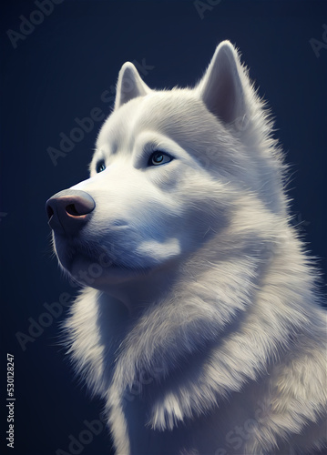 A digital painting portrait of a white Siberian Husky dog