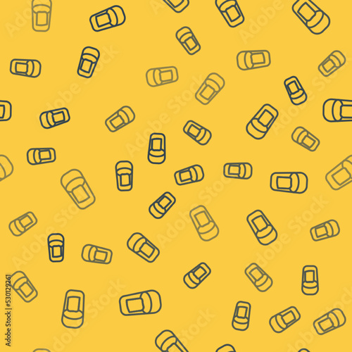Blue line Bucket with rag icon isolated seamless pattern on yellow background. Cleaning service concept. Vector