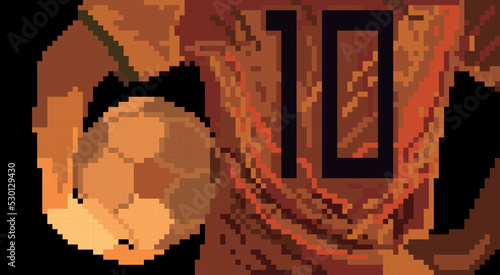 Football Soccer Player and Ball in Pixel Vector Illustration with Black Background