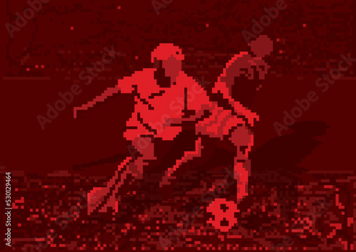 Football Soccer Players and Ball with Red Pixel Background in Vector Illustration