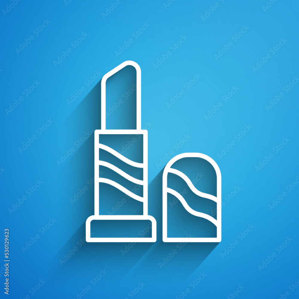 White line Lipstick icon isolated on blue background. 8 March. International Happy Women Day. Long shadow. Vector White line Lipstick icon isolated on blue background. 8 March. International Happy Women Day. Long shadow. Vector