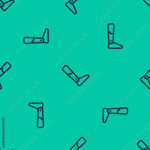 Blue line Prosthesis leg icon isolated seamless pattern on green background. Futuristic concept of bionic leg, robotic mechanical leg. Vector