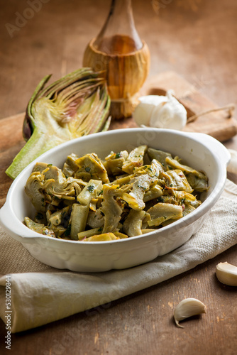 artichoke with olive oil garlic and parsley #530129844