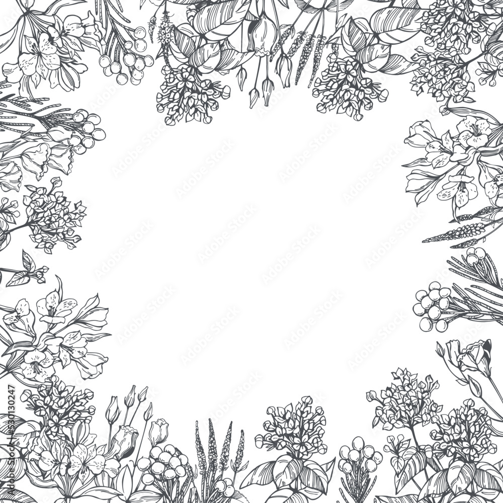 Fototapeta premium Floral background. Sketch illustration.