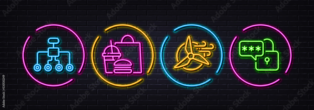 Fast food, Windmill turbine and Restructuring minimal line icons. Neon laser 3d lights. Lock icons. For web, application, printing. Meal order, Wind power, Delegate. Padlock pass. Vector Fast food, Windmill turbine and Restructuring minimal line icons. Neon laser 3d lights. Lock icons. For web, application, printing. Meal order, Wind power, Delegate. Padlock pass. Vector