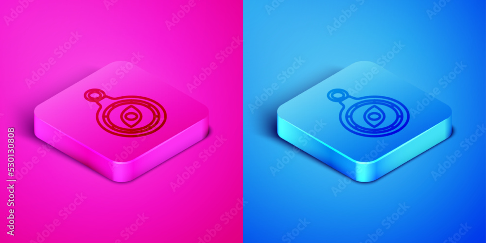 Isometric line Compass icon isolated on pink and blue background. Windrose navigation symbol. Wind rose sign. Square button. Vector Isometric line Compass icon isolated on pink and blue background. Windrose navigation symbol. Wind rose sign. Square button. Vector